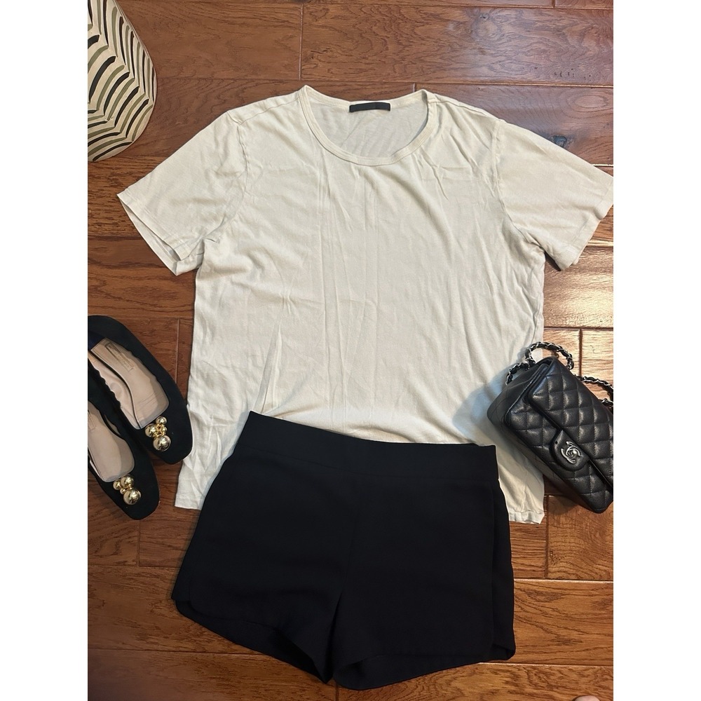 Jenni Kayne Women's L Cream Ivory 100% Cotton Crew Neck T-Shirt Made in USA